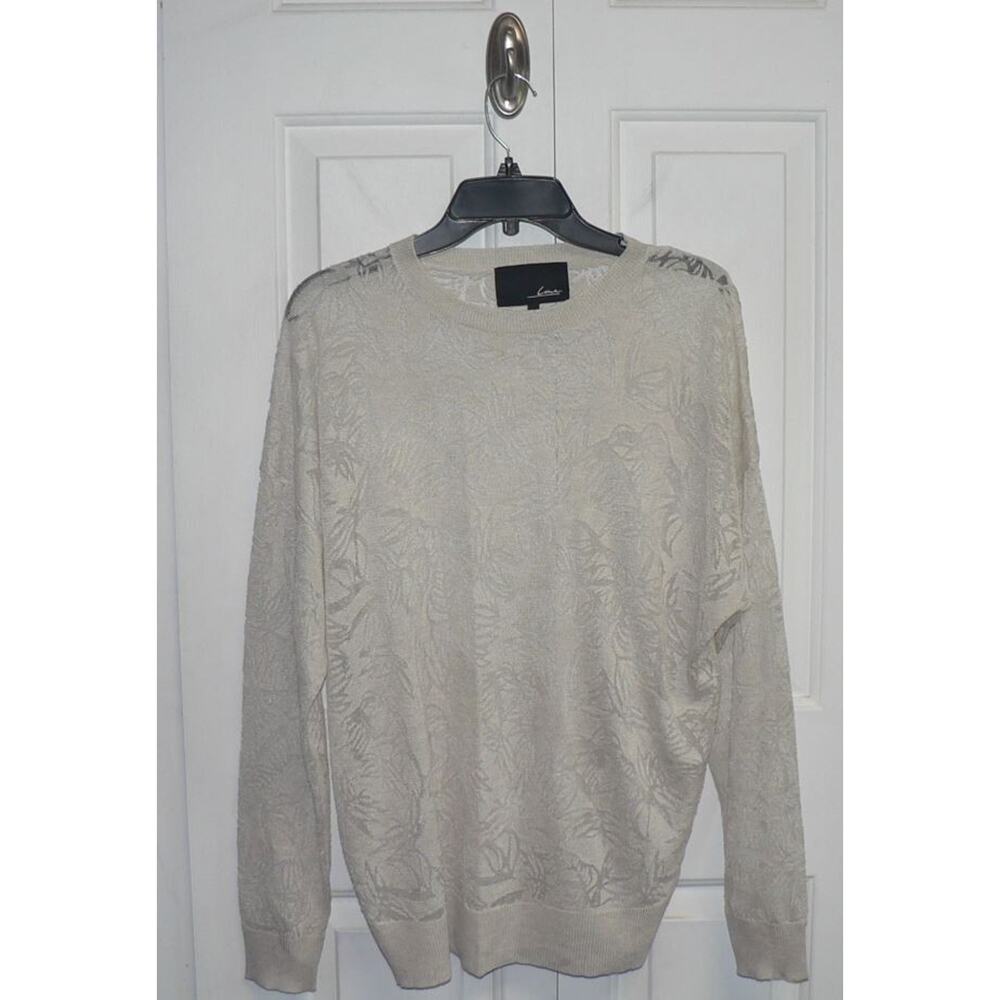 Line Knitwear Lightweight Sheer Inset Palm Tree Sweater in Beige Medium $110‎